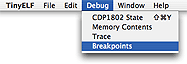 Breakpoints menu screenshot.
